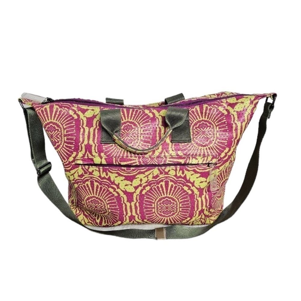 Echo Large Tote Bag Crossbody Travel Weekender Magenta Yellow Floral Perforated